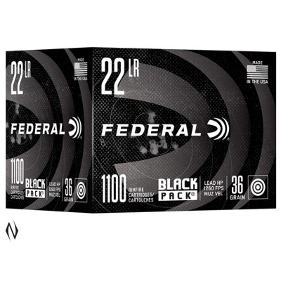 FEDERAL 22LR 36GR LEAD HP BLACK PACK 1100 PK 1260FPS FEDERAL 22LR 36GR LEAD HP BLACK PACK 1100 PK 1260FPS